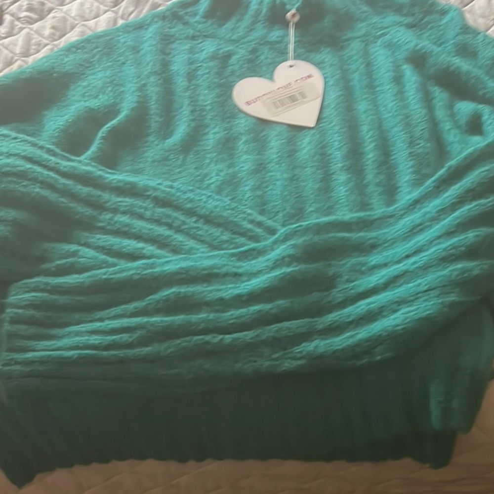 Buddy Love Teal Cowl Neck Sweater with Textured Knit